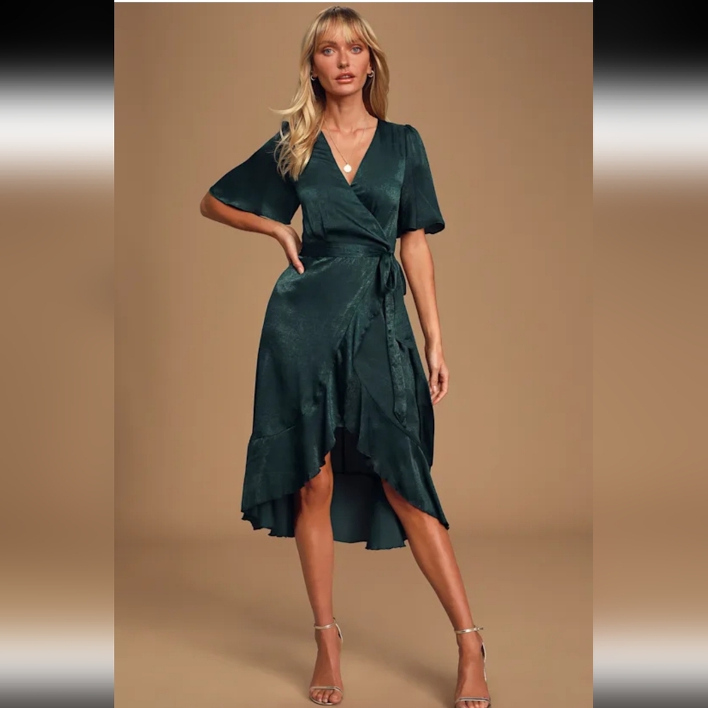 Lulu's Deep Green High Low Wrap Dress